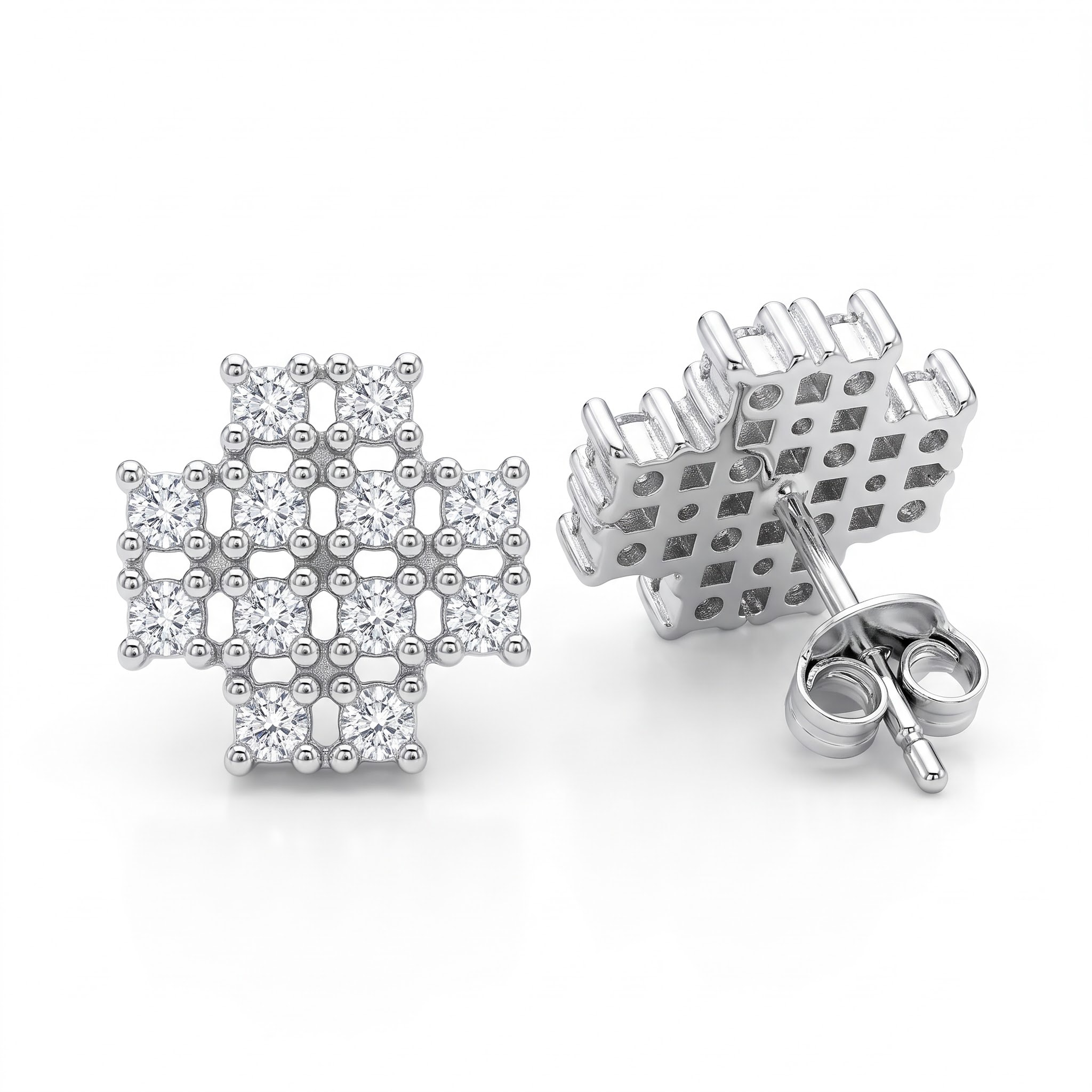 Cross Pavé Cluster Stud Earrings — view 1 of 3
