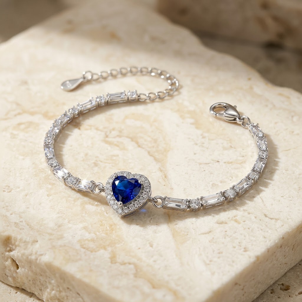 Blue Heart Halo Tennis Bracelet — view 1 of 4