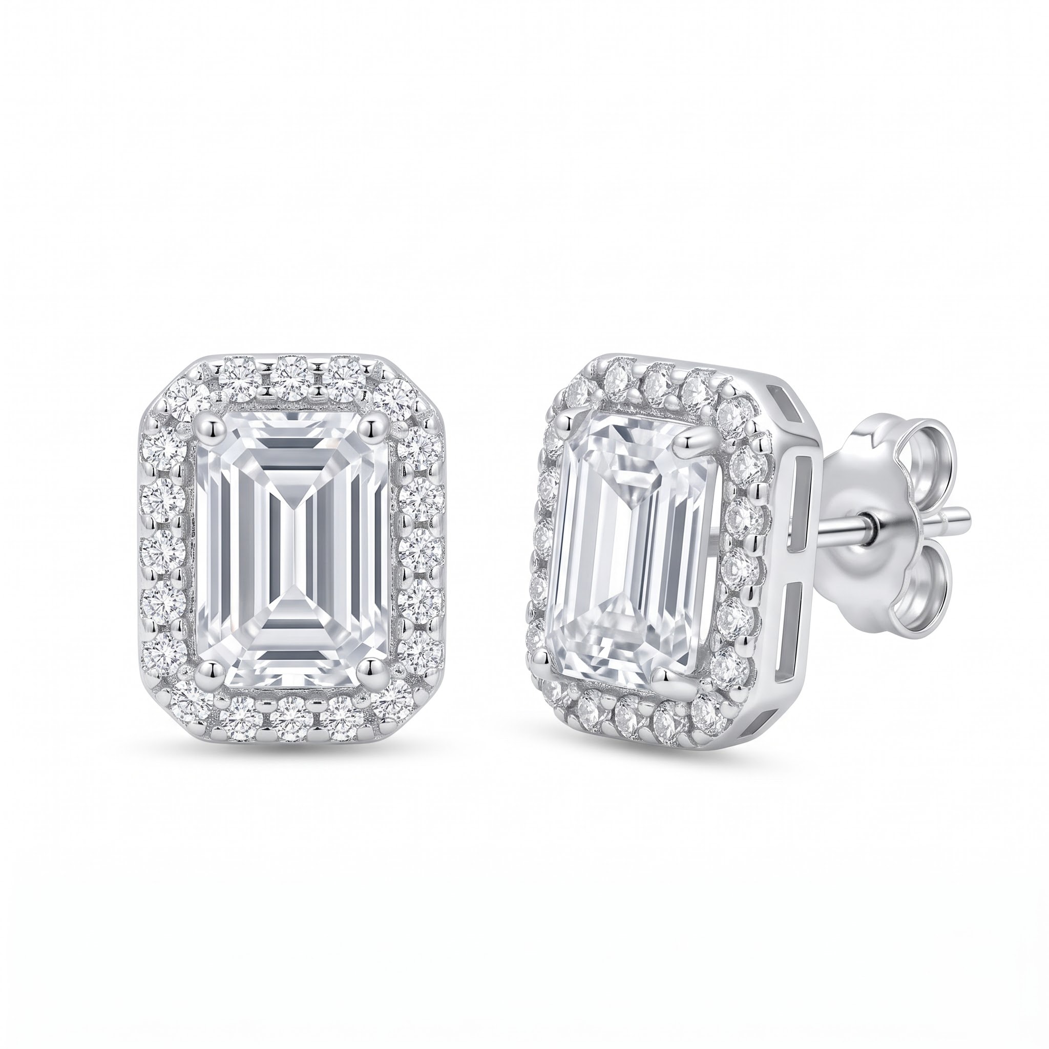 Emerald-Cut Halo Stud Earrings — view 1 of 4