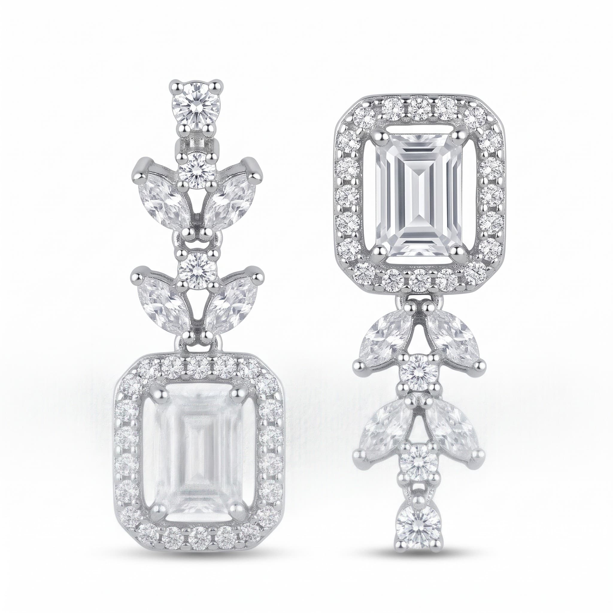 Emerald-Cut Leaf Drop Earrings