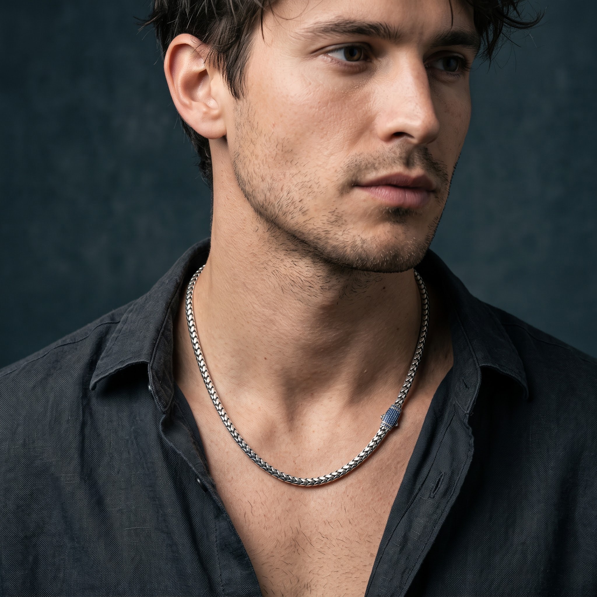 Foxtail Chain with Blue Pavé Clasp