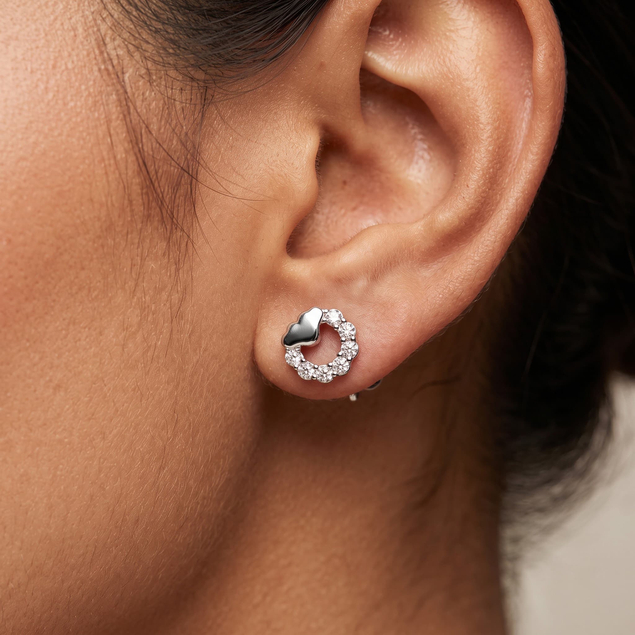 Heart and Circle Pavé Stud Earrings