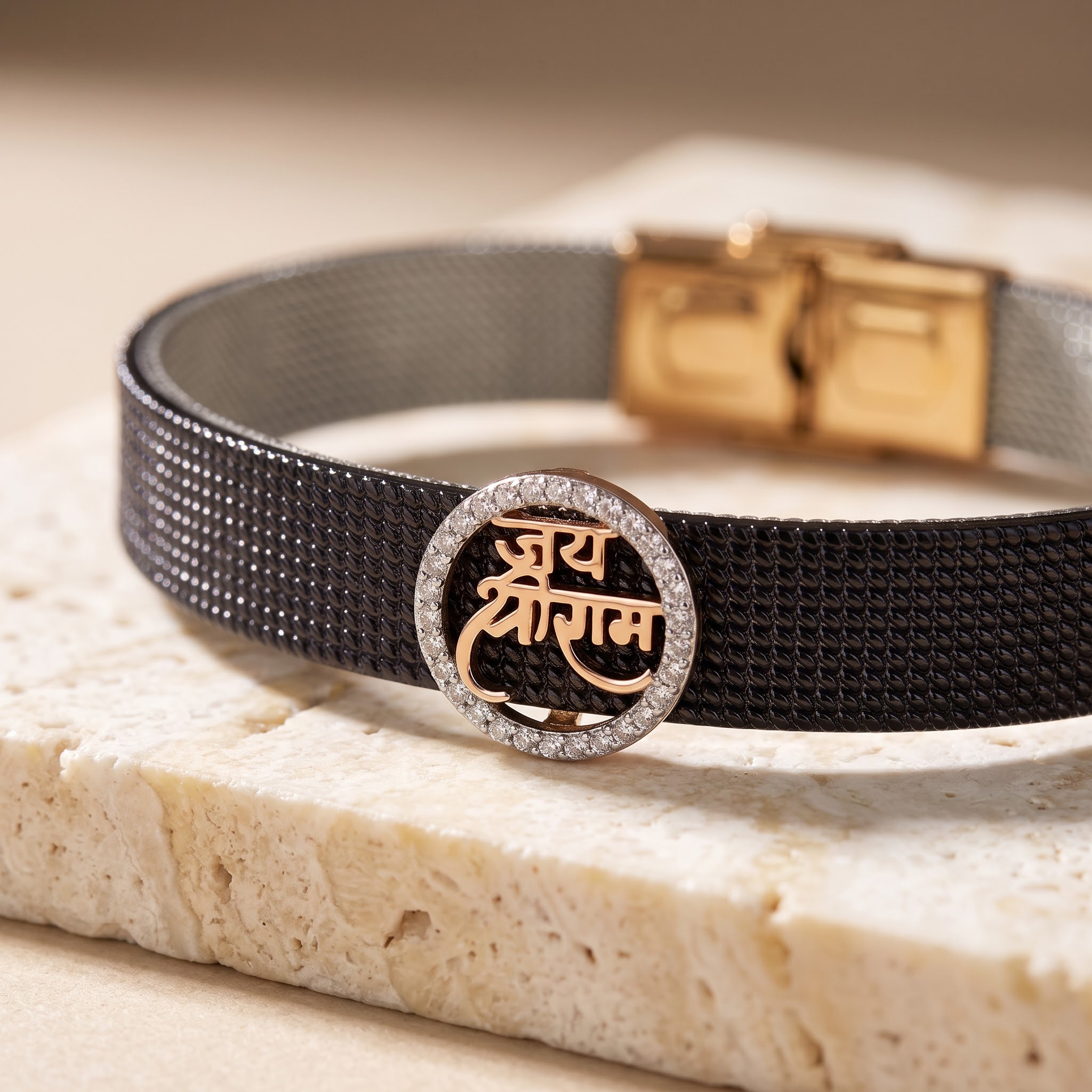 Jai Shri Ram Rose-Gold Charm Mesh Bracelet