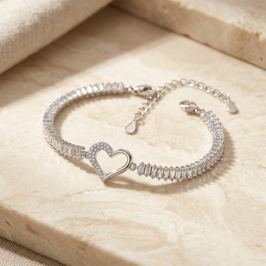 Open Heart Baguette Tennis Bracelet — view 1 of 3
