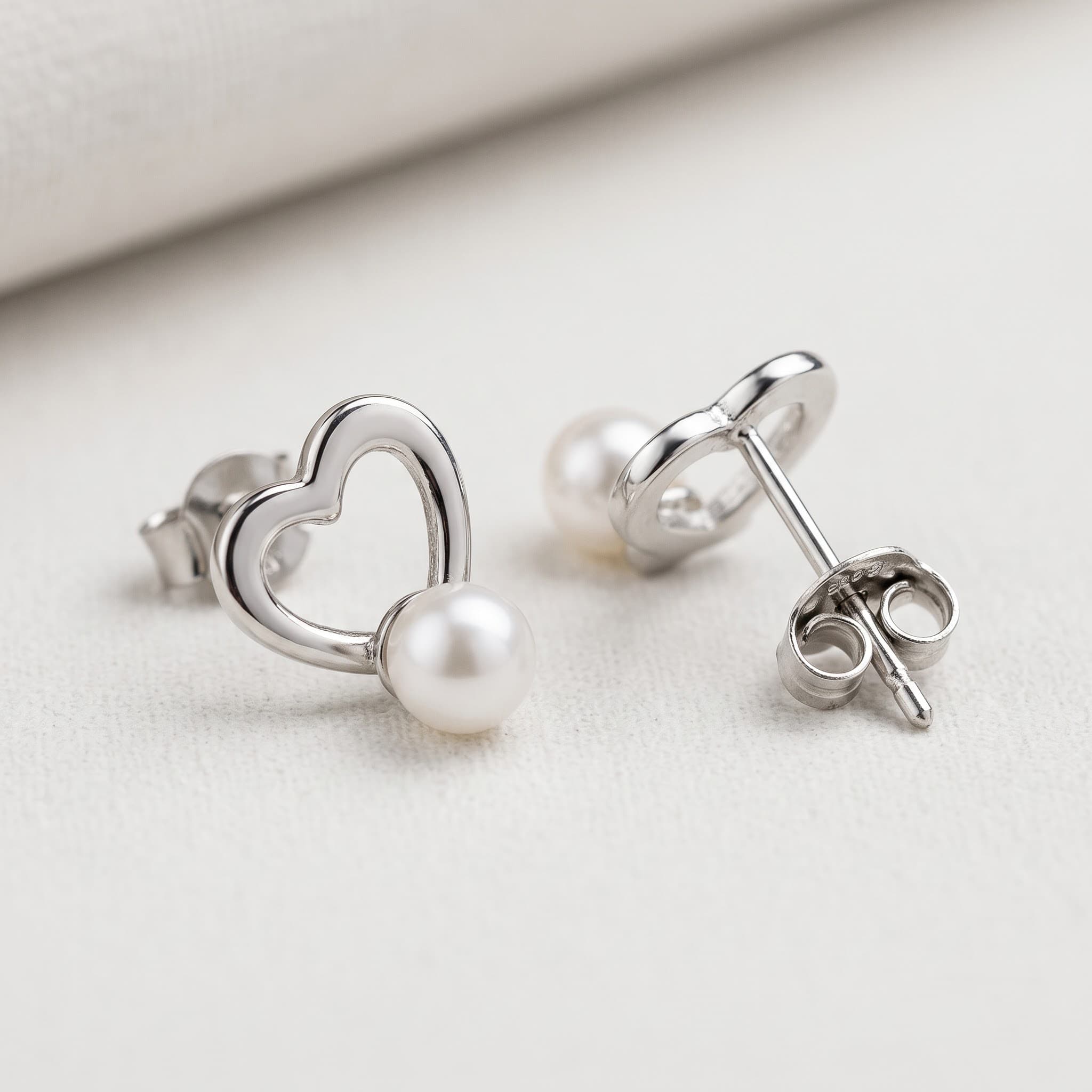 Open Heart Pearl Stud Earrings