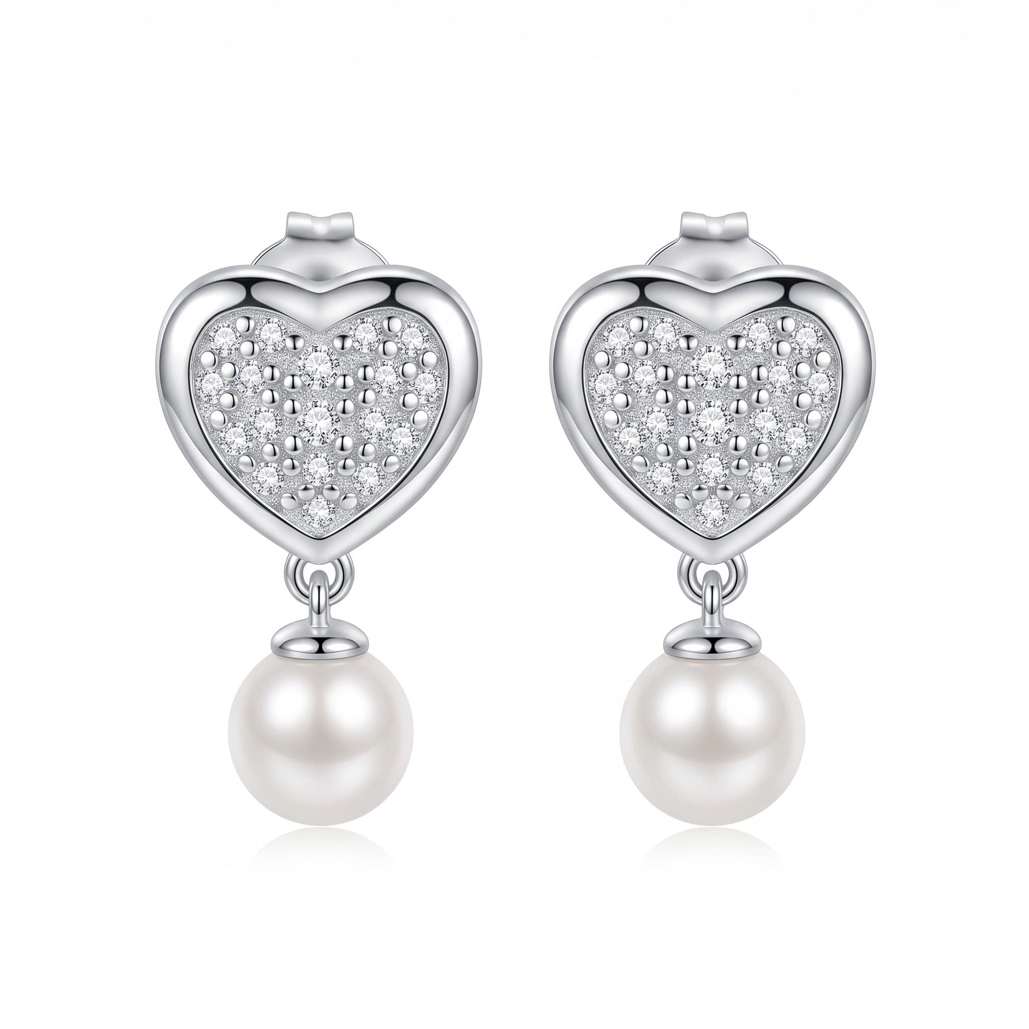 Pavé Heart Pearl Drop Earrings