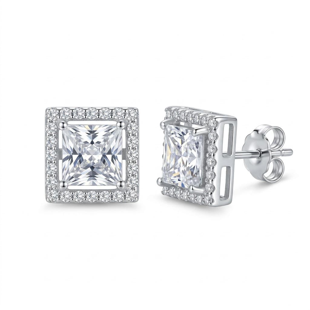 Princess-Cut Halo Stud Earrings