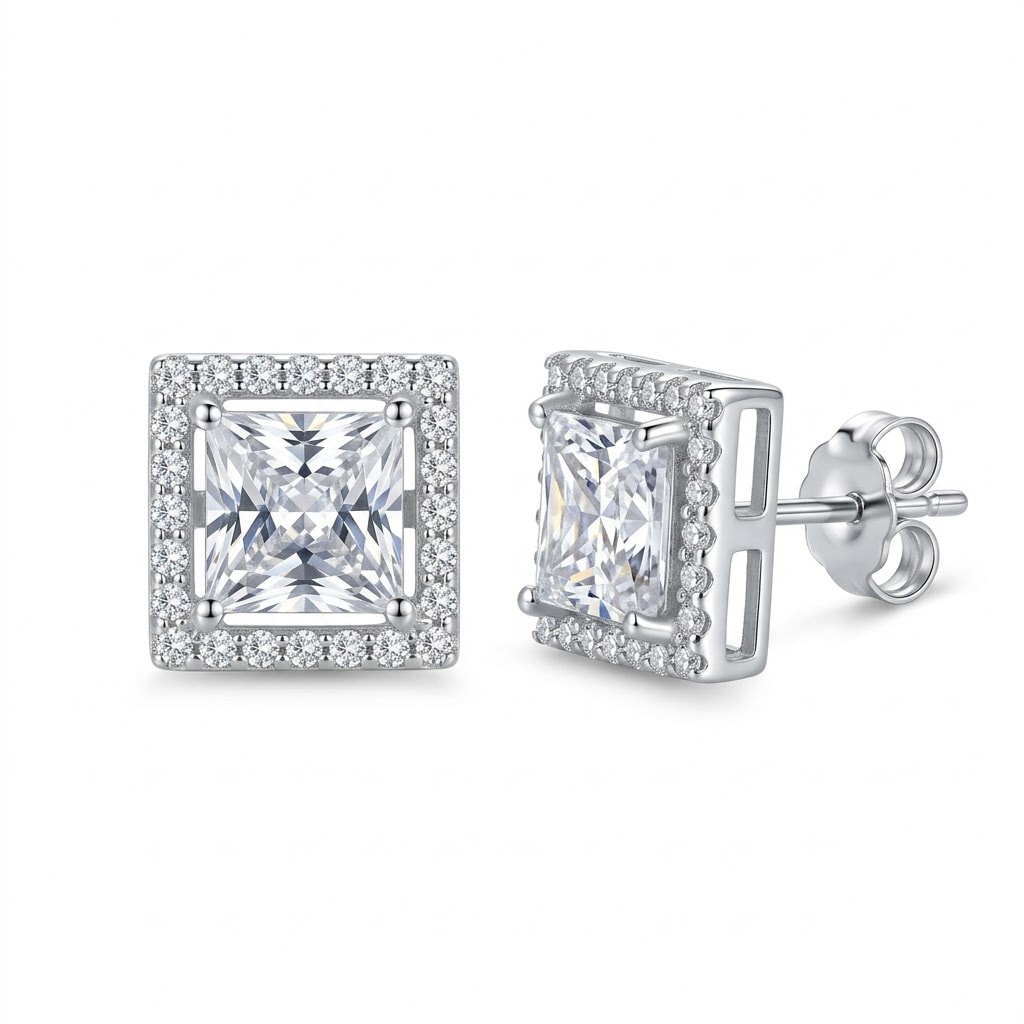 Princess-Cut Halo Stud Earrings — view 1 of 4
