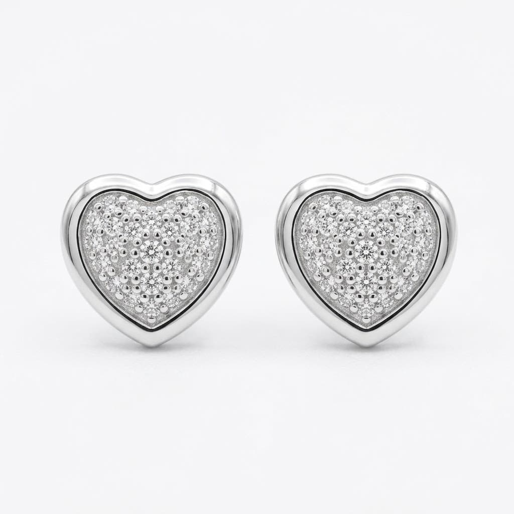 Puffed Heart Pavé Stud Earrings