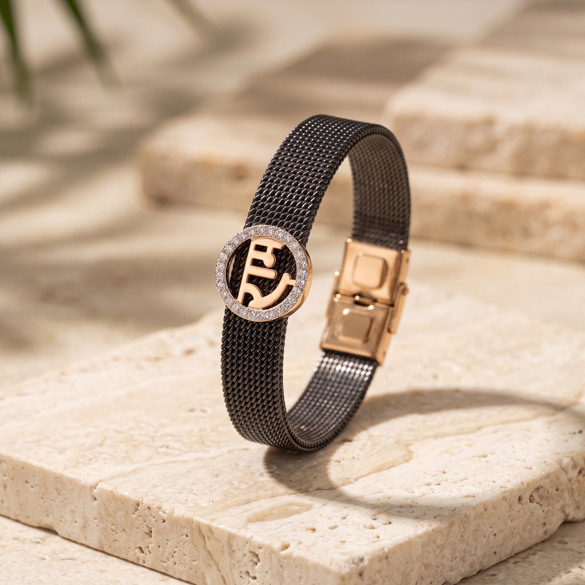 Ram Rose-Gold Medallion Mesh Bracelet