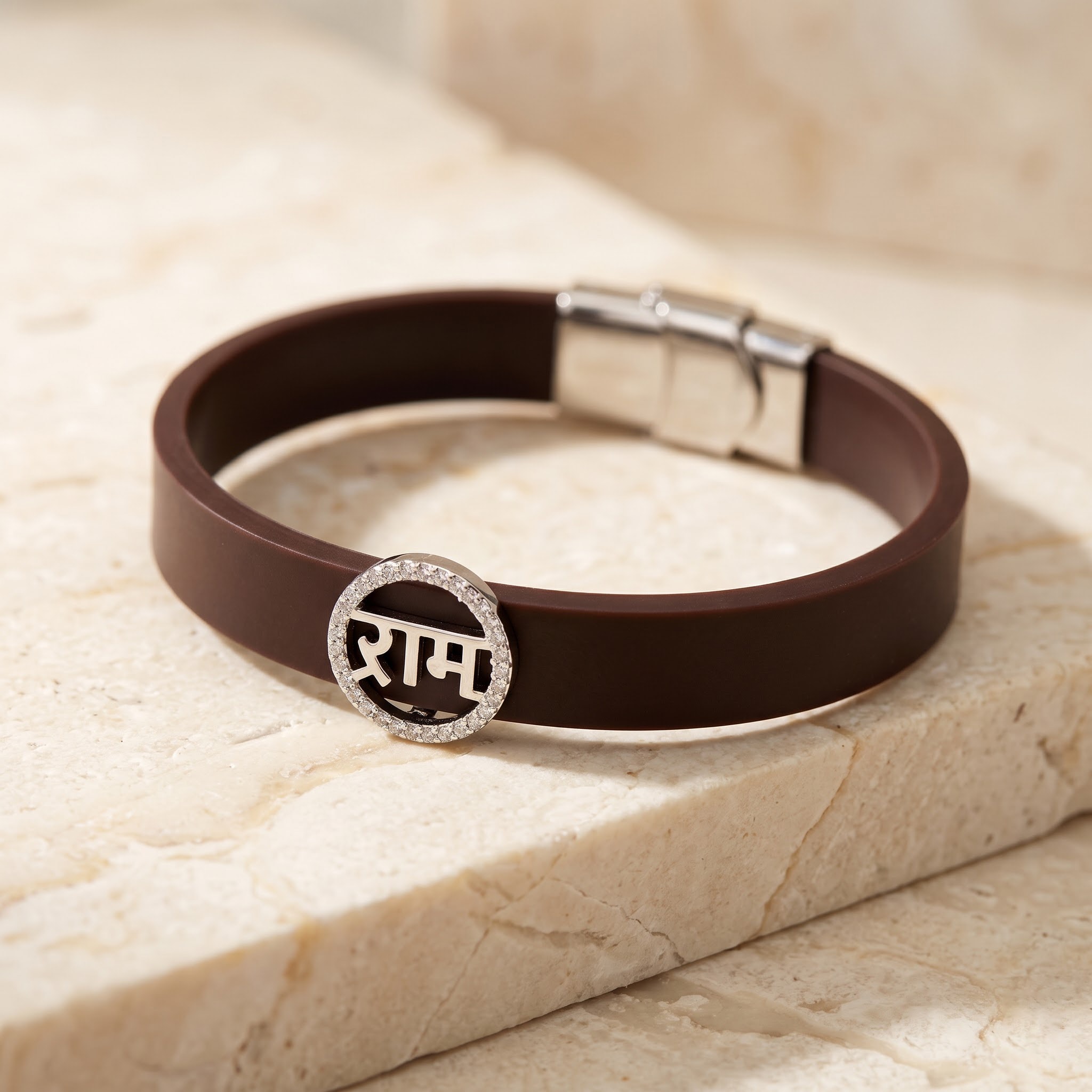 Ram Silver-Tone Charm Leather Bracelet