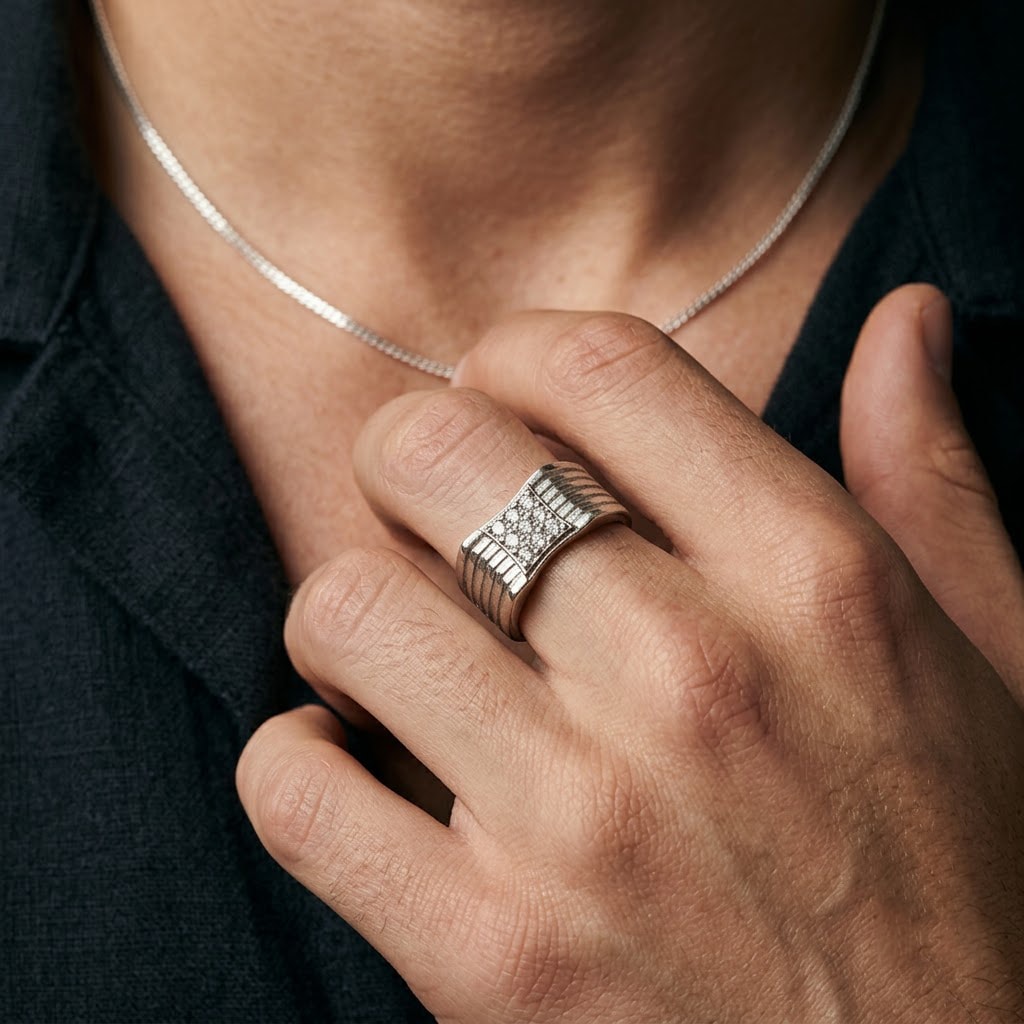 Ribbed Pavé Cluster Ring — view 1 of 2