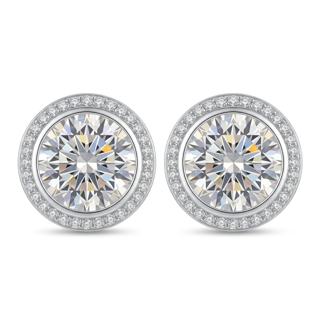Round Halo Bezel Stud Earrings