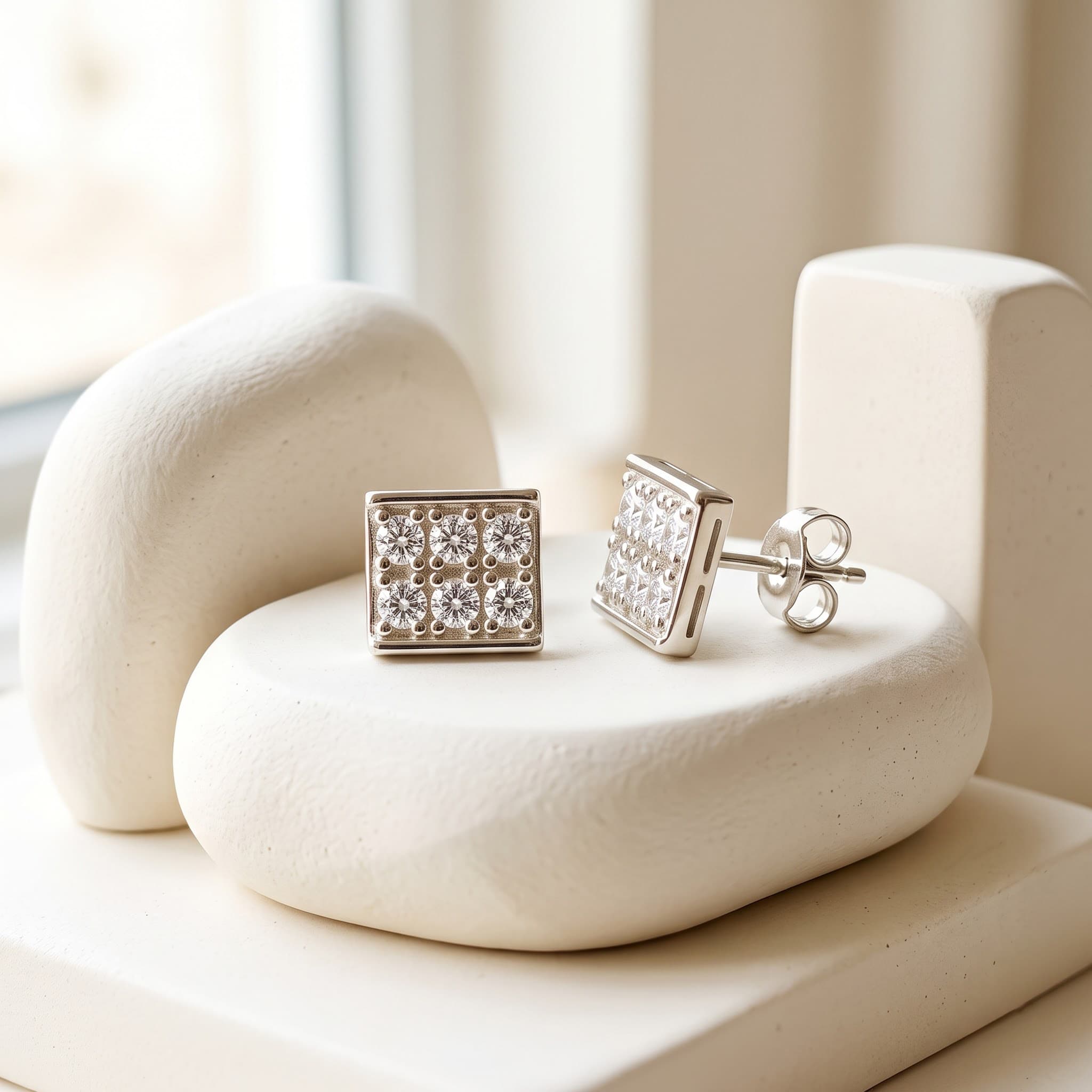 Square Pavé Stud Earrings