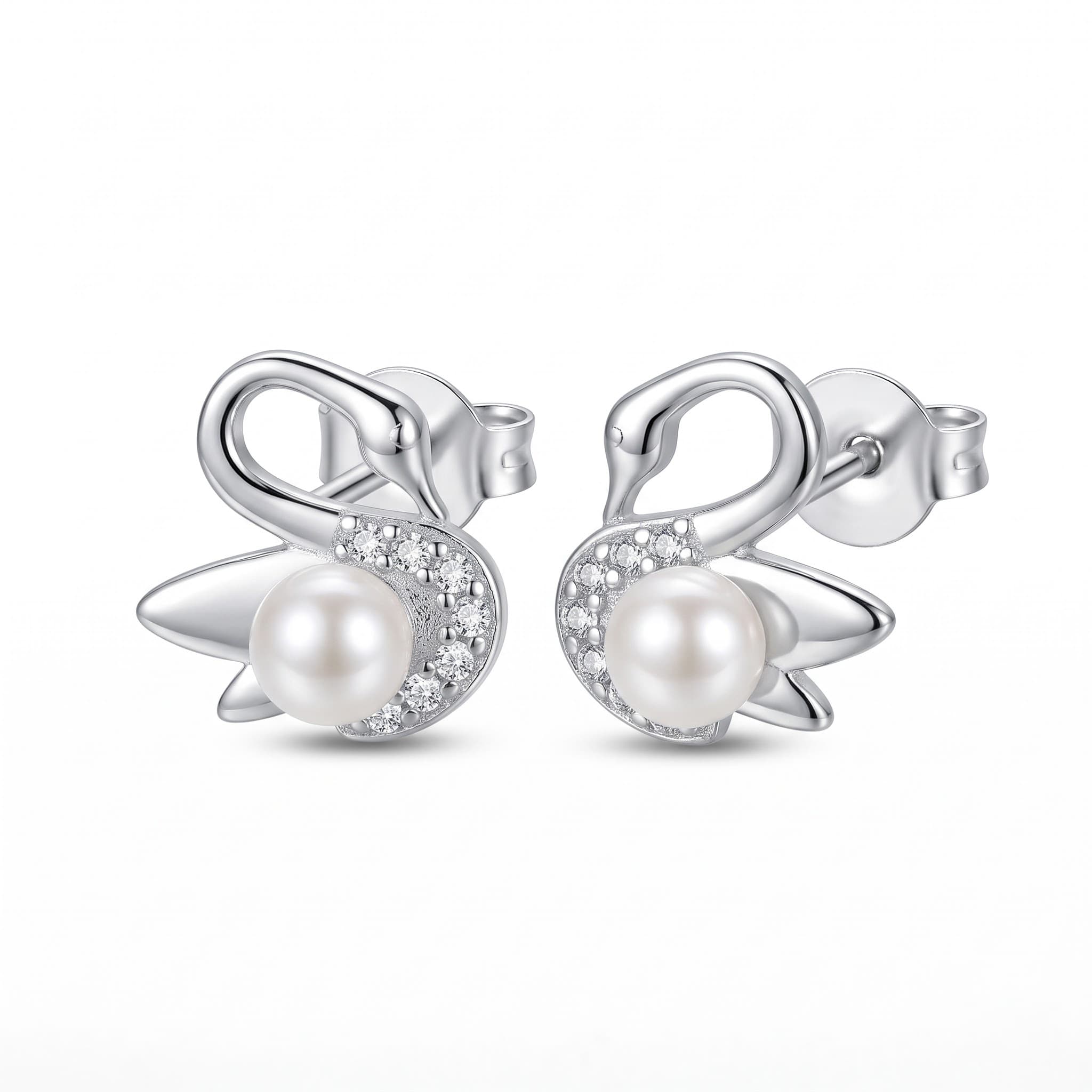 Swan Pearl Stud Earrings