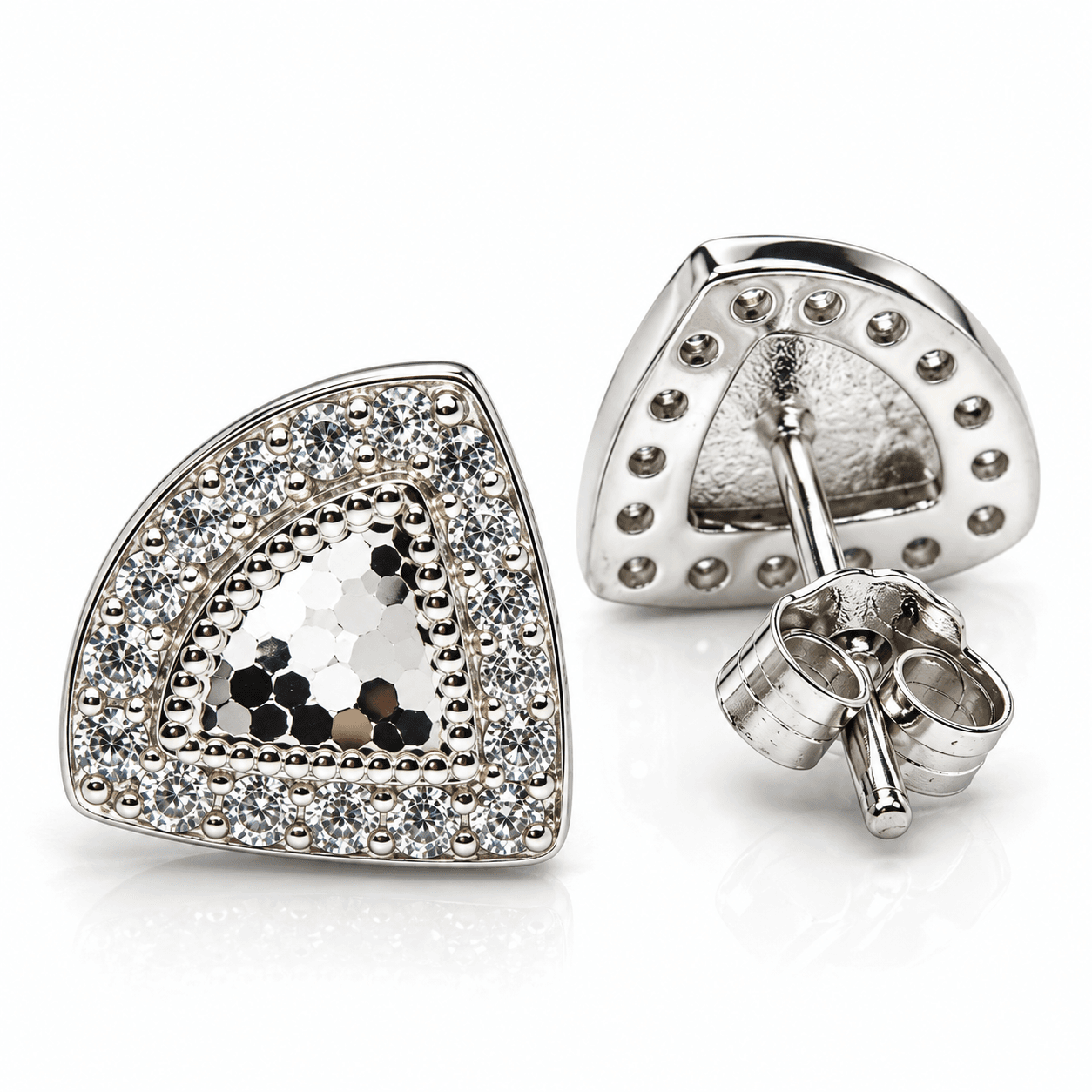 Trillion Shield Pavé Stud Earrings