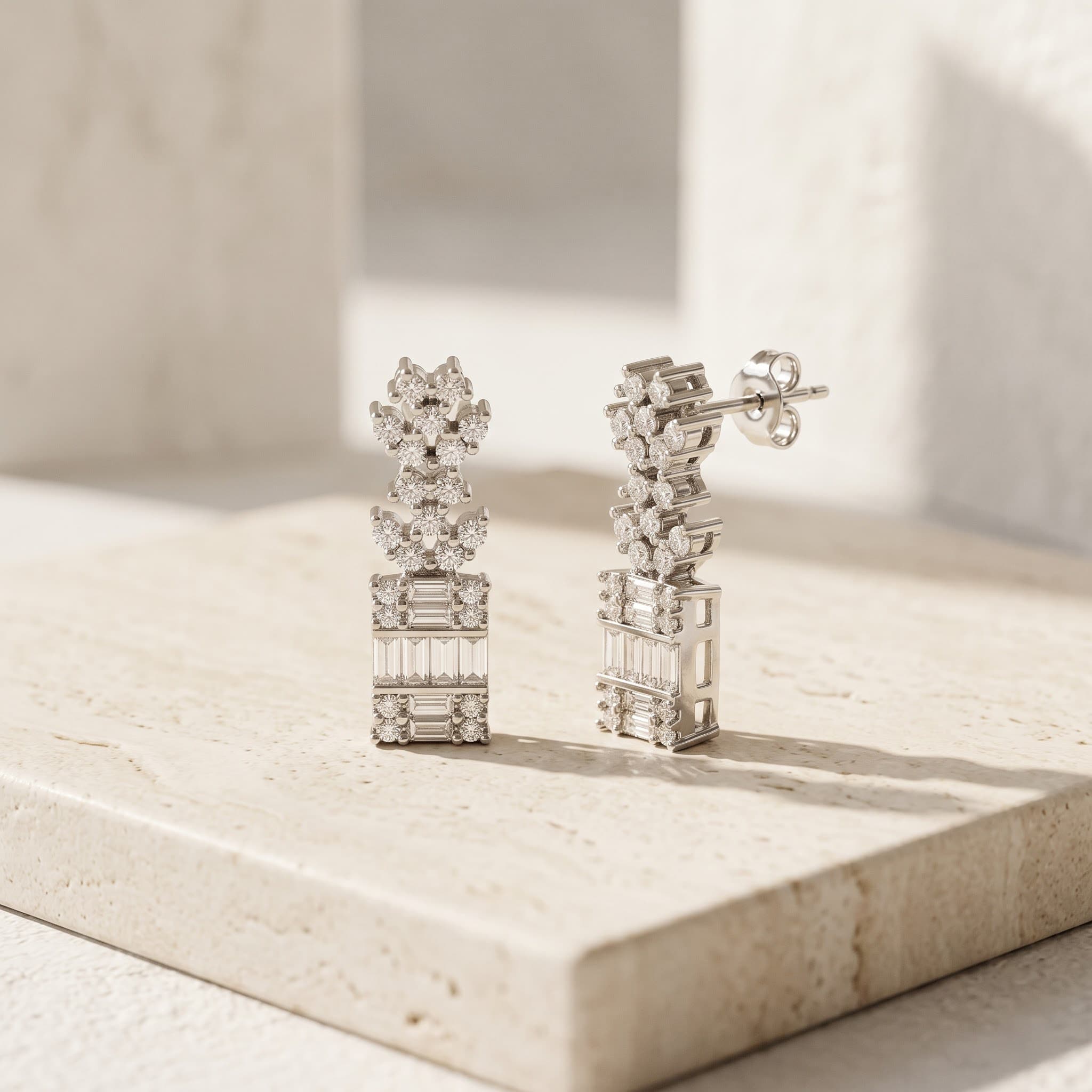 Two-Tone Baguette Starburst Stud Earrings