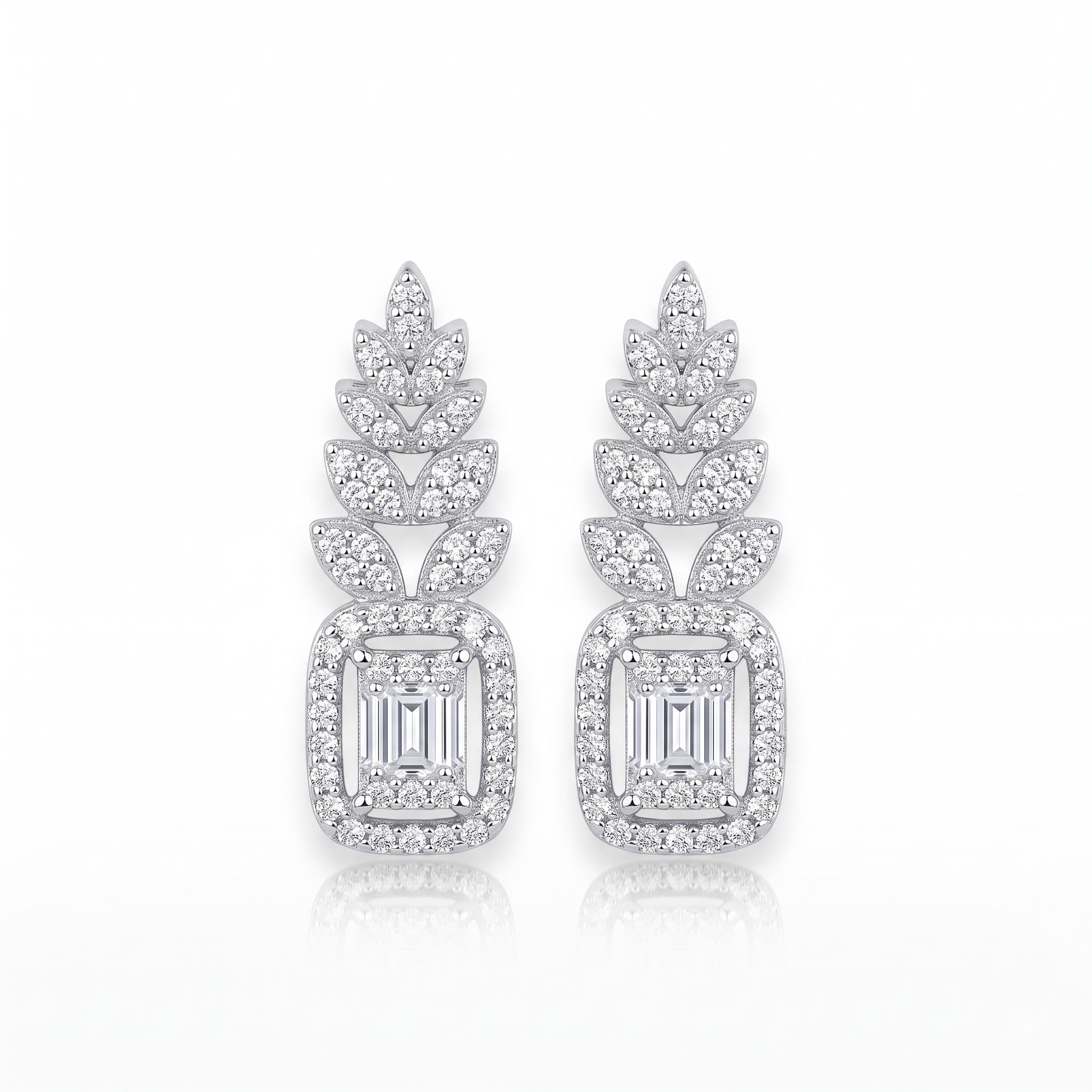 Wheat Leaf Emerald-Cut Drop Earrings